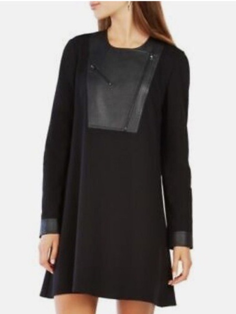BCBGMaxAzria Black Faux Leather-Neck Top